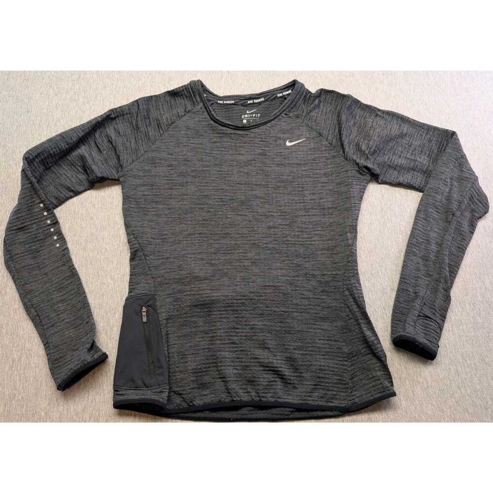 Nike Waffle Thermal Running Top Womens Small Dri Fit Tech Fleece Gray 918014-010